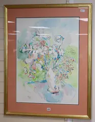 Still life of flowers in a vase by Philip Sutton, watercolour, sold Nov 2019