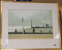 Fishermen and breakwaters by John Bond, watercolour, sold Nov 2019