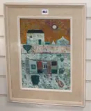 Buildings near Cape Cornwall, initialled and labelled verso dated 1968, 34 x 24cm by John Christopherson, 1968, oil on board, sold Nov 2019