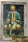 Squatting man with bamboo opium pipe by H. P. Wang, oil on canvas, sold Nov 2019