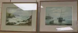 Fishing boats in harbour and Waves breaking on the shore, largest 31 x 43cm by Louis Mortimer, watercolor, offered Nov 2019
