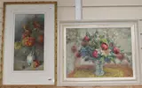 Still life of orange and yellow flowers in a vase by Marie Hensley, 1894, watercolour, offered Nov 2019