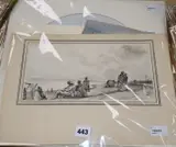 Figures sitting on a beach by Harold Hope Read, ink and watercolour, sold Nov 2019
