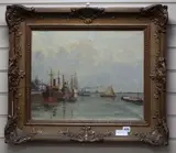 Shipping in harbour by Willem Horselenberg, oil on canvas, sold Nov 2019