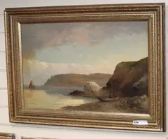Fishing boats along the coast by George Henry Jenkins, 1875, oil on canvas, sold Nov 2019