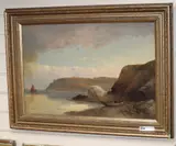 Fishing boats along the coast by George Henry Jenkins, 1875, oil on canvas, sold Nov 2019