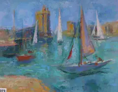 The Towers, La Rochelle, inscribed verso, 40 x 51cm, unframed by Frank Griffiths, oil on board, sold Oct 2019