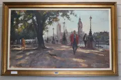 Walking along the Thames by Roger Dellar, oil on canvas, sold Oct 2019