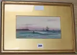 Fishing boats off the coast, initialled, 13 x 25cm by Aderne Clarence, watercolour, sold Oct 2019