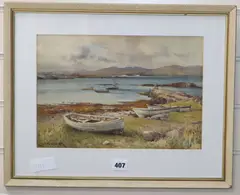 Fishing boats along the coast by Charles William Adderton, watercolour, sold Oct 2019