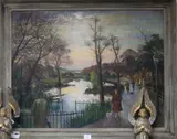 Figures beside a pond by Robert Dumont-Smith, oil on board, sold Oct 2019