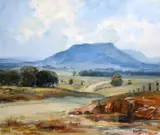 The Road to Capertee Valley' 1955 signed, Sedon Galleries of Melbourne label verso 21.5 x 25.5in by Robert Johnson, oil on canvas, sold Oct 2019