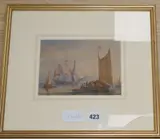 Shipping in harbour, 13.5 x 19.5cm by C. John M. Whichelo, watercolour, sold Oct 2019