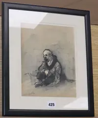 Seated vagrant by Feliks Topolski, charcoal and wash, sold Oct 2019