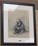 Seated vagrant by Feliks Topolski, charcoal and wash, sold Oct 2019