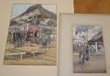 Figures beside Japanese temples by Lauriston Eustace Conder, watercolor, sold Oct 2019