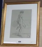 Standing nude, studio stamp, 25 x 17.5cm by Franklin White, charcoal, sold Oct 2019