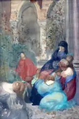 WatercolourFigures seated by an arch by Robert Anning Bell, watercolour, sold Oct 2019