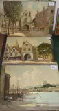 Rochester from the River' and two other oils on canvas of Rochester Gate by the same hand by Godwin Bennett, oil, sold Oct 2019