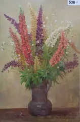Lupins by William Affleck, oil on canvas, sold Oct 2019