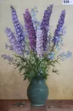 Delphiniums by William Affleck, oil on canvas, sold Oct 2019