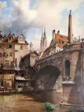 A bridge at Tharlesbruke, Nuremberg by Lorenze Ritter, watercolour, offered Oct 2019