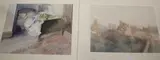2 watercolours, Unmade bed and Roof tops by Marian Kratochwil, 1943, watercolor, sold Oct 2019