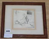 Girl feeding chickens by Eileen Soper, etching, sold Oct 2019