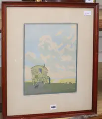 The Caravan by Hall Thorpe, woodcut, sold Oct 2019
