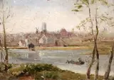 Churchyard (1798-1865) oil on board A view at Woodbridge, Suffolk inscribed verso 'Churchyard' 4.5 x 6.25in by Thomas Churchyard, oil on board, sold Oct 2019