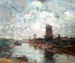 5 x 23.5in by Jacob Maris, oil on canvas, sold Oct 2019