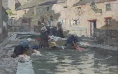 A Washing Place, Brittany' signed and inscribed verso 10.5 x 16in by Terrick Williams, oil on canvas, sold Oct 2019