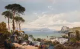 British, An Italian landscape with resting figures and distant views across a bay by Thomas Miles Richardson II, watercolour and body, sold Jan 2021