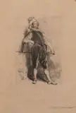 French, A pair of etchings of gallant cavaliers by Jean-Louis-Ernest Meissonier, pencil, sold Jan 2021