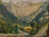 British, A view of an Alpine village with a river in the foreground by Maurice Codner, oil on board, sold Jan 2021