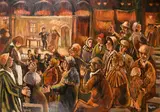 Theatre Scene, People Clapping to the Violin by Derek Higginson, oil on canvas, sold Jan 2021