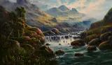 Nr Braemar, Scotland' a river in full flow by Frank Hider, oil on canvas, sold Jan 2021