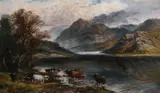 British, Cattle resting by a Highland loch by F. Allen, oil on canvas, sold Jan 2021