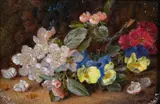 British, A still life of mixed flowers in a naturalistic setting by Vincent Clare, oil on canvas, sold Jan 2021