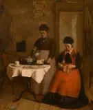 British, A scene of two ladies in an interior by Harry Brooker, oil on canvas, offered Jan 2021