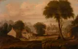 British, The village f te with an artist in the foreground and a castle beyond by Abel Hold, oil on canvas, offered Jan 2021