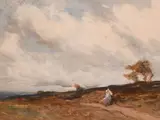 British, figures on a path on a windy day by Joseph Vickers de Ville, oil on board, offered Jan 2021