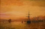 British, shipping in a coastal landscape at dusk by William Adolphus Knell, oil on board, sold Jan 2021