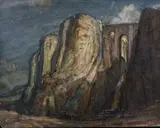 British, a night view of Ronda, Spain, with figures in the valley below by Sydney Dennant Moss, oil on board, offered Jan 2021