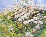 A Study of daisies and other wildflowers in a landscape by Carl Scanes, oil on canvas, sold Jan 2021