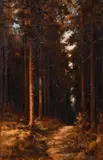 British, View of a pathway through a forest by David Hewitt, 1920, Oil on canvas, signed and dated, sold Jan 2021