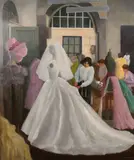 British, Dressmakers in an interior by Douglas Swainson, oil on canvas, sold Jan 2021