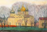 Russian, A view of a church building through trees by Andrey Nikolaevich Kostromitin, oil on canvas, sold Jan 2021