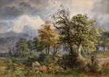 British, A huntsman and his dogs shooting pheasants by William Ellis, watercolour, sold Jan 2021