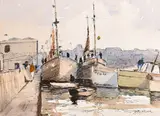 The Barbican, Plymouth by Dudley Burnside, watercolour, sold Jan 2021
